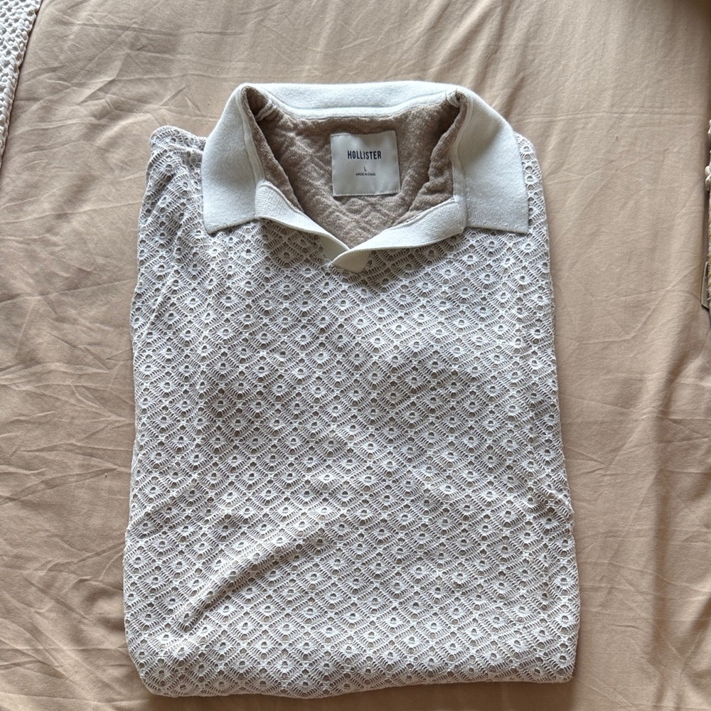 Hollister Men's Cream Openwork Knit Polo